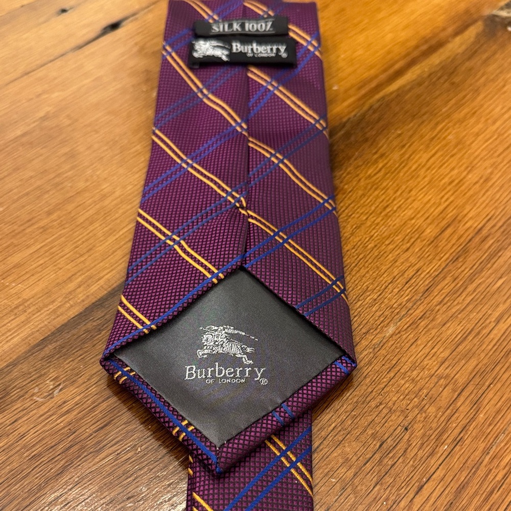 Luxurious Burberry Silk Tie in Purple and Blue Plaid